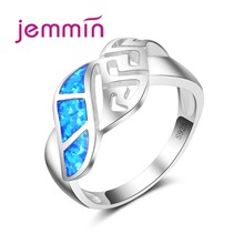 Alta qualidade de luxo hollo para fora gemotric festa anéis para meninas s925 prata esterlina azul opala casamento anel para noivas presente 2024 - compre barato