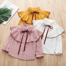 New Baby Girls Blouses Fashion Lotus Leaf Edge Turn-down Collar Girl Shirts Striped Princess Blouses Shirts Children Clothes 2024 - buy cheap