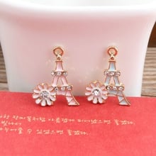 Wholesale Rhinestone Sunflower Decorated Tower Necklace Pendants Gold Tone Alloy Enamel Jewelry Charm Oil Drop Charm 50PCS 2024 - buy cheap