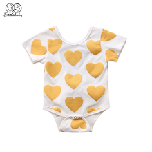 2018 new summer lovely Newborn Infant Baby Kids Girl short sleeve love heart printed Bodysuit bowknot Jumpsuit One-Piece Outfit 2024 - buy cheap