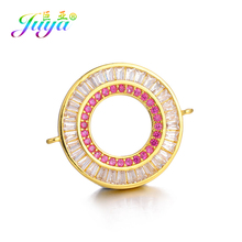 Juya Cubic Zirconia Jewelry Components Handmade Colorful Gem Stones Charms Circle Connectors Accessories For DIY Jewelry Making 2024 - buy cheap