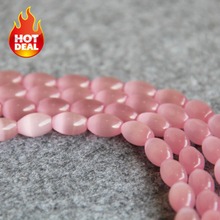 New For Necklace 8*12mm Pink Glass Beads Mexican Cat Eye Moonstone Granular Loose Women Girls Gifts 13inch Jewelry Making Design 2024 - buy cheap