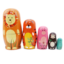 5 unids/set niños lindo muñeca de madera de dibujos animados cuadro con animales muñecas de anidación ruso Matryoshka muñeca regalo para bebé 2024 - compra barato