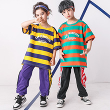 Loose Hip Hop Jazz Street Dance Costumes for Girls Boys Retro Stripe T Shirt Pants Suit Kids Hiphop Dancing Clothes Stage Outfit 2024 - buy cheap