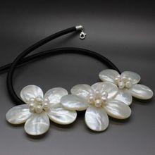 NEW Handmade White baroque mother of pearl Shell flower necklace with leather 18" earring 2024 - buy cheap