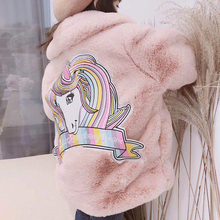 Chaqueta de piel sintética para niño y niña, abrigo de piel sintética con bordado de unicornio, ropa para bebé, traje de nieve 2024 - compra barato