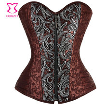 Corzzet Vintage Silver  Brown Brocade Zipper Gothic Steampunk Underbust Corset Waist slimming Steel Boned  Plus Size Korsetts 2024 - buy cheap