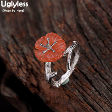 Uglyless 100% Real 925 Sterling Silver Handmade Branch Open Rings for Women Natural Agate Red Plum Blossom Ring Floral Jewelry 2024 - buy cheap