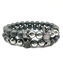 CZ0006 New Design Men`s Crown Charm Bead Bracelet Natural Black Onyx Hematite Energy Jewelry Best Gift for Him Free Shipping 2024 - buy cheap