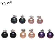 YYW-Pendientes de perlas naturales para Mujer, aretes de 9-12mm, color morado, rosa, negro y azul, perlas de agua dulce, Moda 2019 2024 - compra barato