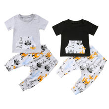 Милый Летний комплект одежды с рисунком для новорожденных мальчиков, футболка Топ + штаны/брюки, комплект из 2 предметов 2024 - купить недорого