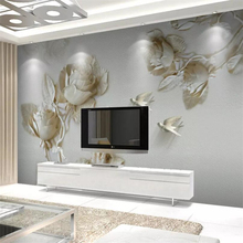 Beibehang-papel tapiz personalizado para pared, mural de Foto 3D, en relieve dorado, rosa, flor, pájaro, pintura de fondo, papel tapiz 3d 2024 - compra barato