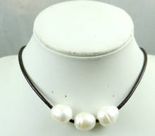 wholesale natural brown Genuine Leather white Freshwater Pearl Handmade Jewellery Necklace R67 2024 - buy cheap