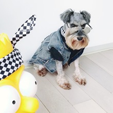Летняя джинсовая жилетка для собаки с изображением французского бульдога; одежда для маленьких собак; жилет Чихуахуа; костюм для мопса; Прямая поставка; PC1275 2024 - купить недорого