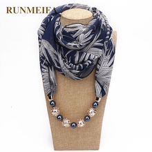 RUNMEIFA New Pendant Scarf Necklace Bohemia Necklaces For Women Chiffon Scarves Pendant Jewelry Wrap Foulard Female Accessories 2024 - buy cheap