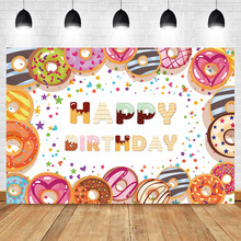 Fondo de Donut para cumpleaños, banderines para fiesta de cumpleaños, Fondo de fotografía, mesa de postre, decoración, accesorios 2024 - compra barato