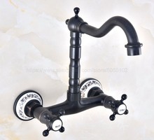 Wall Mounted Double Handle Oil Rubbed Bronze Swivel Spout Bathroom Basin Sink Mixer Tap Faucet znf460 2024 - buy cheap