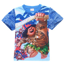 Летняя Повседневная футболка с рисунком Моаны для мальчиков; крутые топы с короткими рукавами и принтом Мауи; футболки; одежда; DS19 2024 - купить недорого