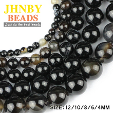 Jhnby pedra natural listra preta banded carnelian grânulos onyx redondo solto grânulos 4/6/8/10/12mm para joias pulseiras que fazem diy 2024 - compre barato