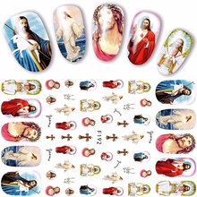 4 sheets Jesus adhesive nail art decorations stickers beauty Christian acrylic manicure cross decals F191-F194 2024 - buy cheap