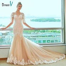 Dressv sweetheart neck wedding dress mermaid appliques lace cap sleeves floor length bridal outdoor&church wedding dresses 2024 - buy cheap