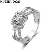 Kuziduocai nova joia fashion de zircônia quadrada de aço inoxidável, anel de festa de casamento proeminente para mulheres 2024 - compre barato