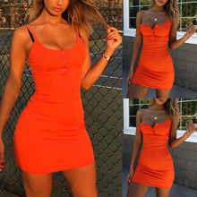 Vestido corto femenino de verano sin mangas con escote triangular, minivestido Sexy para mujer, color naranja, para fiesta y Club 2024 - compra barato