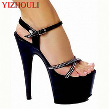 17cm Fashion set auger summer sandals black high heel sandals in Europe and the star super high heels 2024 - buy cheap