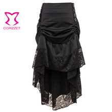 Victorian Black Floral Lace Asymmetrical Ruffle Punk Gothic Skirts Womens Plus Size Sexy Vintage Long Skirt Steampunk Clothing 2024 - buy cheap