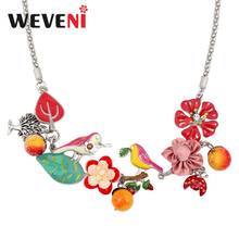 WEVENI Enamel Alloy Floral Bird Flower Beetles Fruit Tree Choker Necklace Pendant Cute Animal Jewelry For Women Girls Accessory 2024 - buy cheap