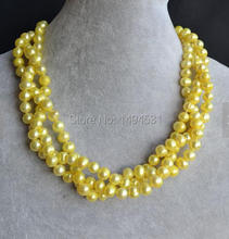 Wholesale Pearl Jewelry , 18 Inches Triple Strands Yellow Genuine Freshwater Pearl Necklace - 8-9mm Magnet Clasp - Free Shipping 2024 - buy cheap
