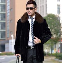 Black warm casual faux mink rabbit fur coat mens leather jacket men medium-long coats Villus winter loose thermal outerwear 2024 - buy cheap