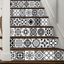 6pcs/set Black and White 3D Arabic Style DIY Stairs Tiles Art Mural Walll Sticker Step Tiles Decoration Creative PVC Wallpaper 2024 - buy cheap