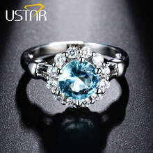 USTAR NEW Blue Cubic Zirconia wedding rings for women white gold color Austria Crystals engagement rings female anel top quality 2024 - buy cheap