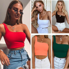 Summer Women Casual Tank Halter Tank Tops Sleeveless Crop Tops Solid Color Ladies One Shoulder Bandeau Tanks 2024 - buy cheap