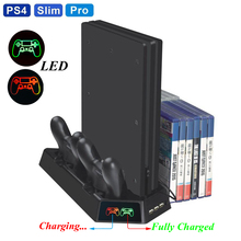 PS4 Slim PRO LED Vertical Stand with Cooling Fan Cooler Dual Controller Charger Charging Station for SONY Playstation 4 2024 - buy cheap