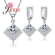 925 Sterling Silver Wedding Jewelry Sets For Woman Wedding Engagement Accessory Square CZ   Earrings Necklace Set 2024 - buy cheap