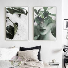 Abstract Wall Art Leaf Women Plant Canvas Painting Nordic Poster Girl Sketch Wall Pictures For Living Room HD Prints 2024 - buy cheap