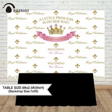 Allenjoy papel de parede com pedras douradas e coroa para chá de bebê, personalizado, adorável, princesa real, comemoração, fundo de fotos 2024 - compre barato