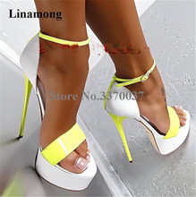 Women Sexy Fashion Open Toe One Strap Patent Leather High Platform Sandals Ankle Strap Super High Heel Sandals Evening Club Shoe 2024 - buy cheap