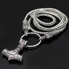 Viking Cord Odin's  Ravens Of Thor's Hammer Mjolnir Scandinavian Axe Wolf Pendant  NECKLACE - Stainless chain 2024 - buy cheap