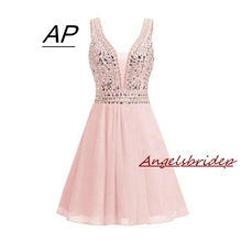 ANGELSBRIDEP Sexy Short/Mini Homecoming Dresses 2021 With Crystals Beading Vestidos Cortos Special Occasion Graduation Dresses 2024 - buy cheap