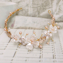 vintage  rhinestone pearl flower bridal  handmade tiara headband crystal diadem wedding hair accessories 2024 - buy cheap