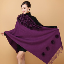 new women's fashion  Wool Shawl  Scarf Shawl with rabbit fur flower ball ladies warm all-match scarves with tassels 2024 - buy cheap
