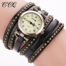 Ccq relógio com pulseira de couro genuíno, relógio rebite vintage casual para mulheres, relógio de quartzo com pulseira para presente 1158 2024 - compre barato