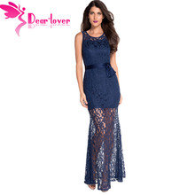 Dear Lover Long Dress Summer Navy Lace Satin Patchwork Sleeveless Party Maxi Dress with Belt Vestido de Festa Robes Largo LC6809 2024 - buy cheap