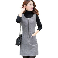 Woman Spring Plus Size Solid Sleeveless O-neck Belt Knee-length 30% Wool A-line Dresses Lady Oversized Autumn Hedging Dress 2024 - buy cheap