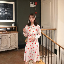 Vintage Korean Princess Cherry Print Summer Sweet Retro Dresses White Yellow Blue Flare Sleeve Spring Long Sleeve Woman Dresses 2024 - buy cheap