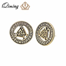 QIMING Odin Asatru Triangle Stud Earrings Viking Runes Vintage Jewelry Geometry Symbol Norse Valknut Rune Women Earring Collar 2024 - buy cheap