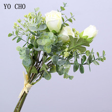 YO CHO-Flor de seda Artificial, loto, hojas de eucalipto, ramo de boda para bebé, ramo de novia para fiesta, decoración para el hogar, bricolaje 2024 - compra barato